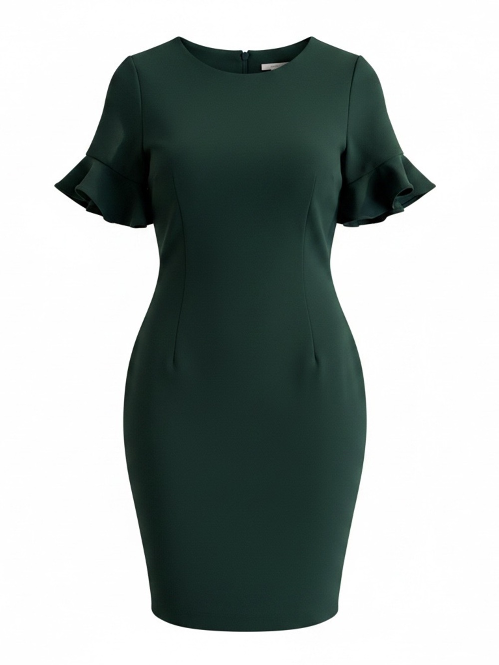 Calvin Klein Dark Green Ruffle-Sleeve Sheath Midi Dress